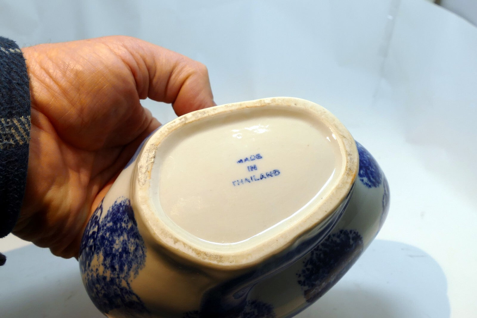 Vintage Ceramic Duck Goose Hand Painted Blue & White Trinket Box 6X4"