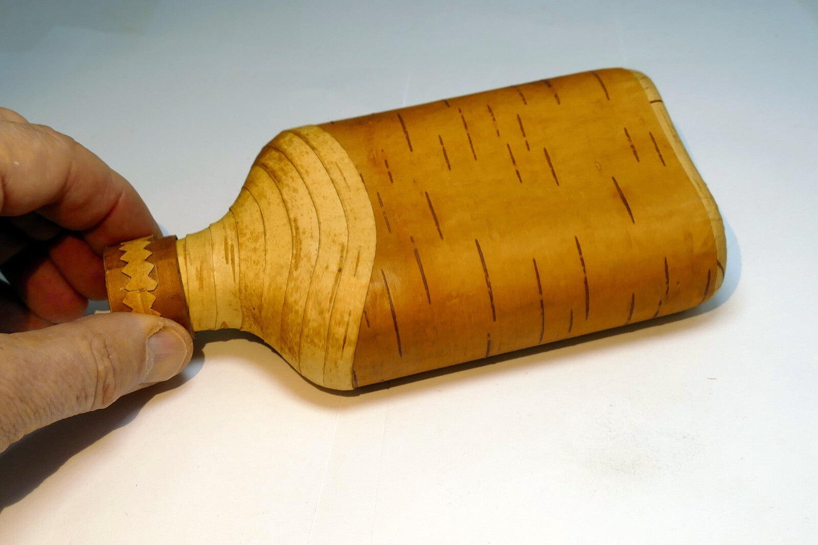 Birch Bark Wrapped Tomsk Russia Siberia Glass Bottle Hip Flask Liquor Whiskey