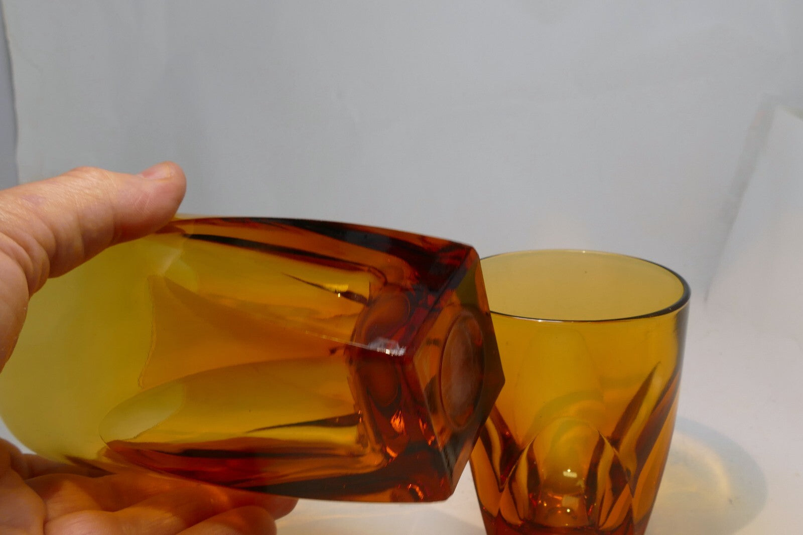 2 Vanity Amber By Colony 2-3 oz Flat Tumbler Large Whiskey Glasses