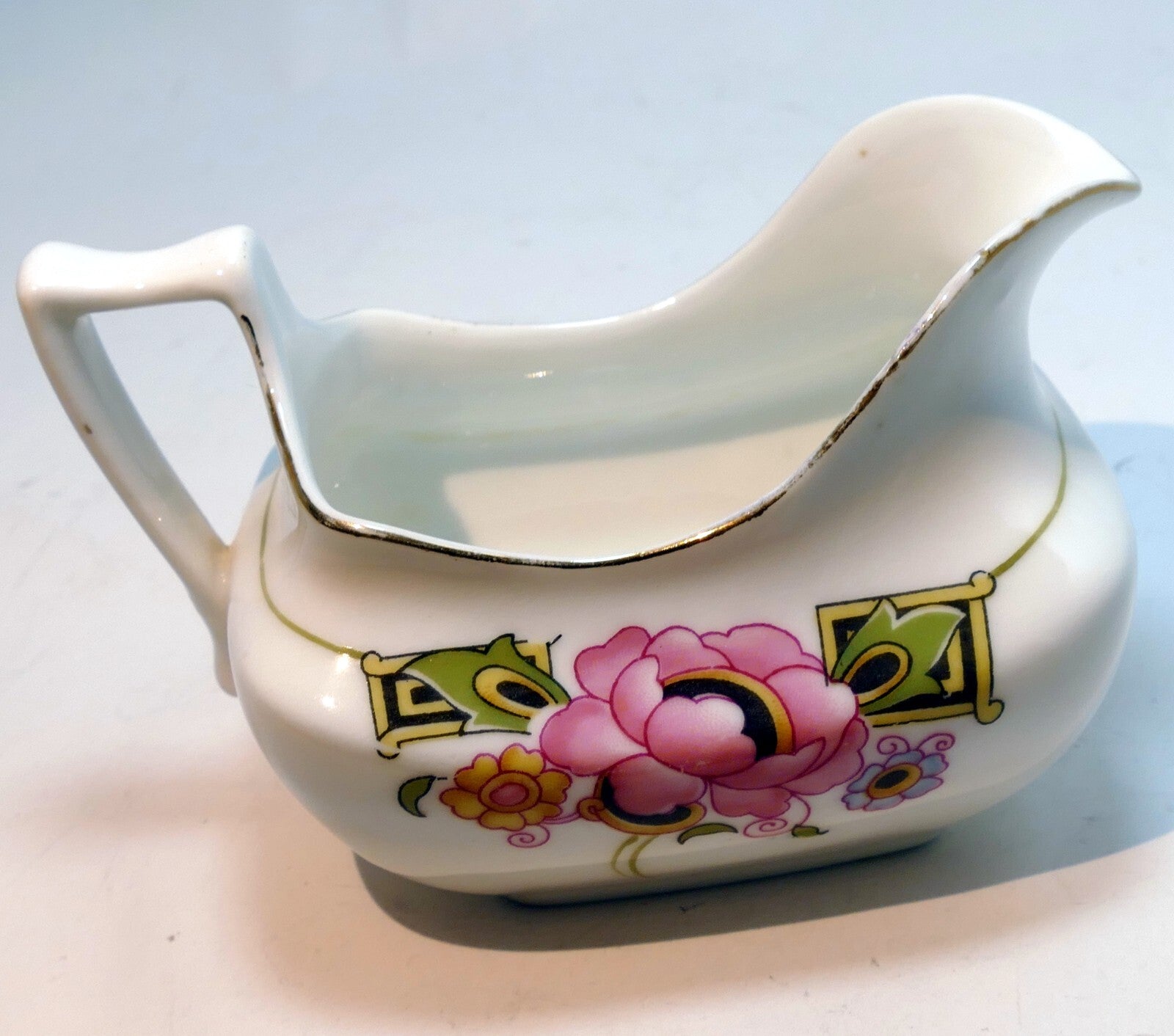 Z.s. & co creamer pitcher flowers pink with gold trim made in bavaria