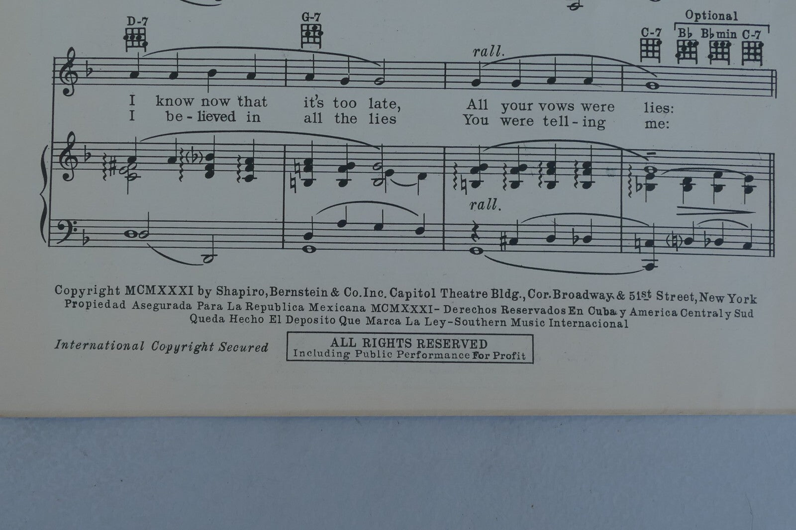 Lies by Harry Barris 1931 Shapiro, Bernstein and Co.