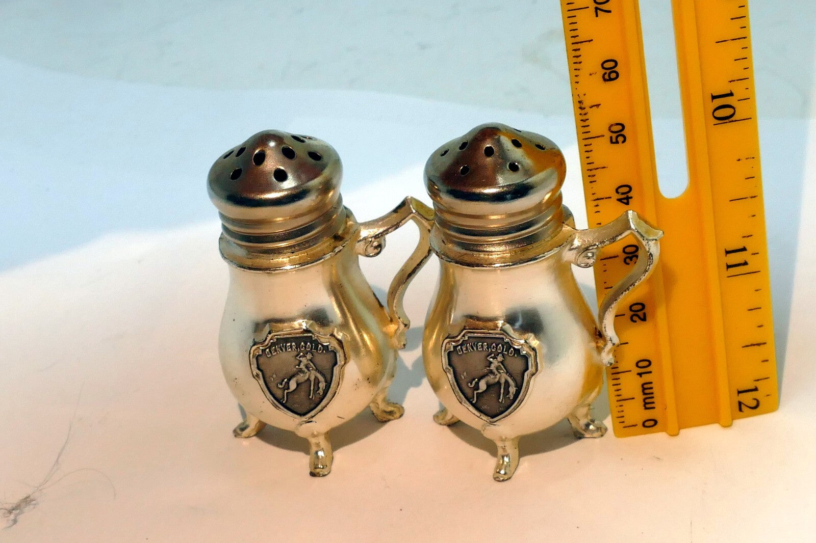 Cast iron Salt & Pepper Shaker Souvenir Of Denver Colorado Rider & Bronco  USA