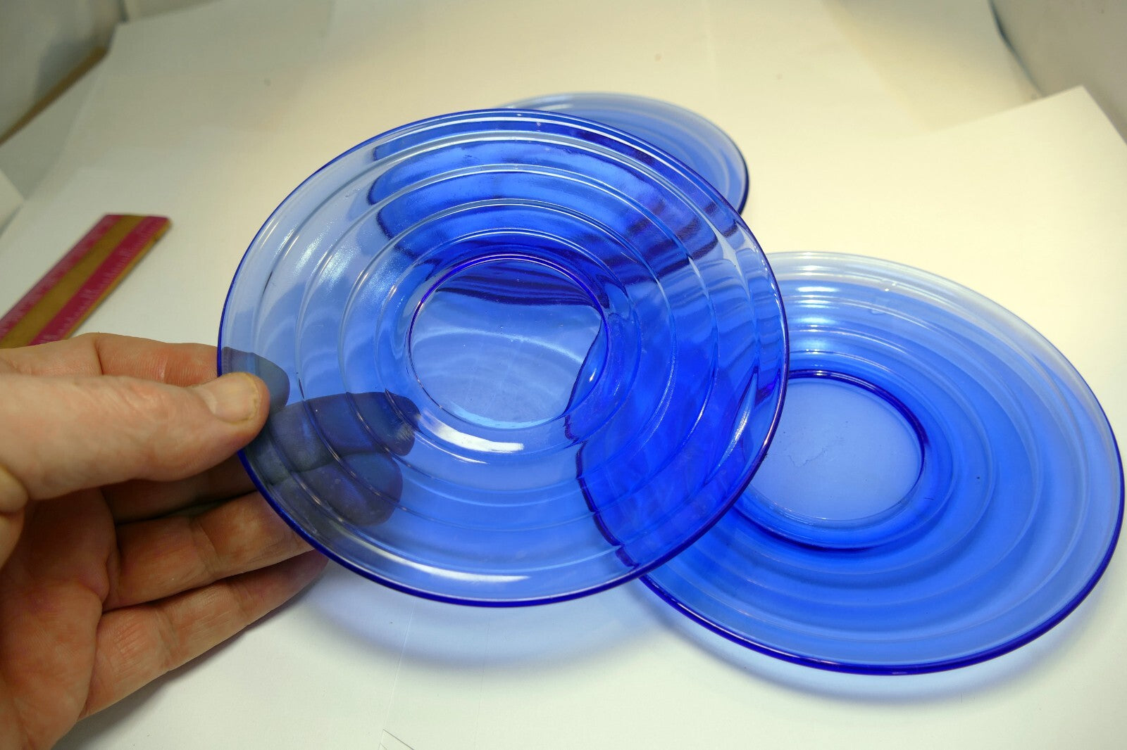 VINTAGE 1930s Cobalt Blue 5 3/8” BREAD PLATE Depression Glass set of 3 pack lot