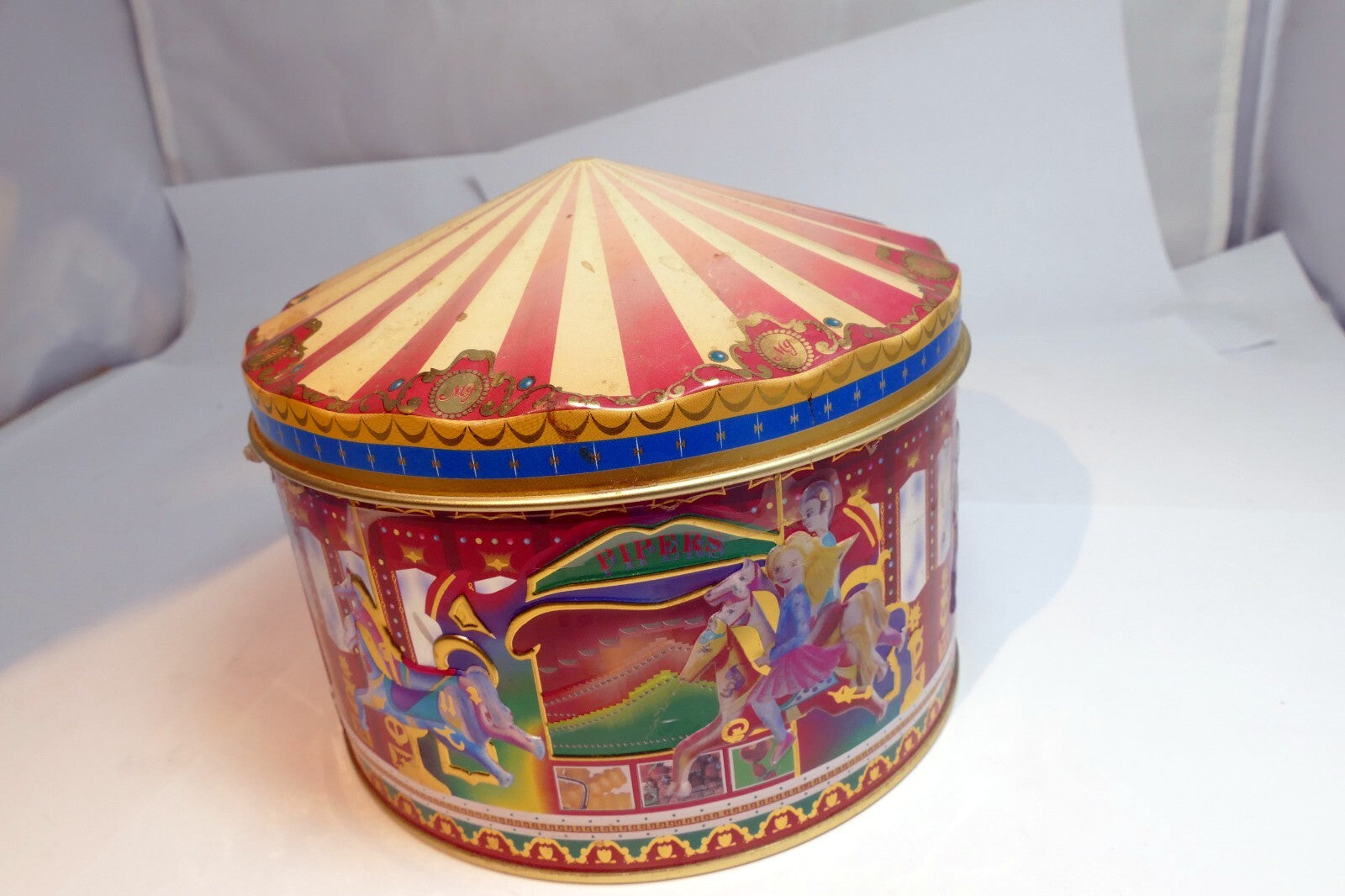 Metal Empty Tin/Container Morris National Toffee Circus carousel girl horse tent