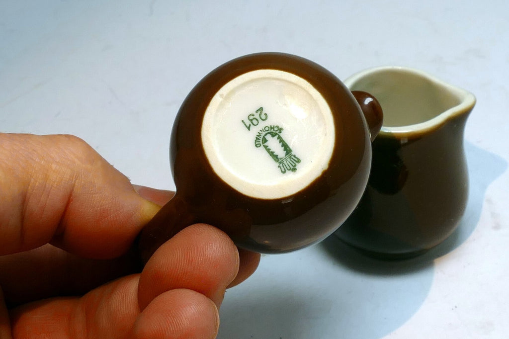 German Schonwald Miniature 4cm tall brown Milk Creamer Pitcher Set Of two