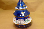 5" Hand Blown Glass Christmas Scene trinket box painted blue