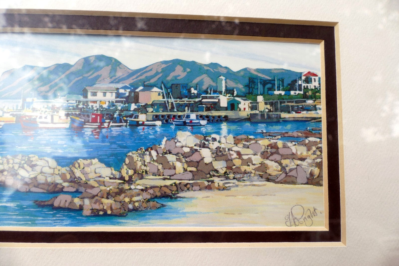 J H Wright Print Lithograph "Kulk Bay towards Simonstown" Cape 10X3.5" Signed