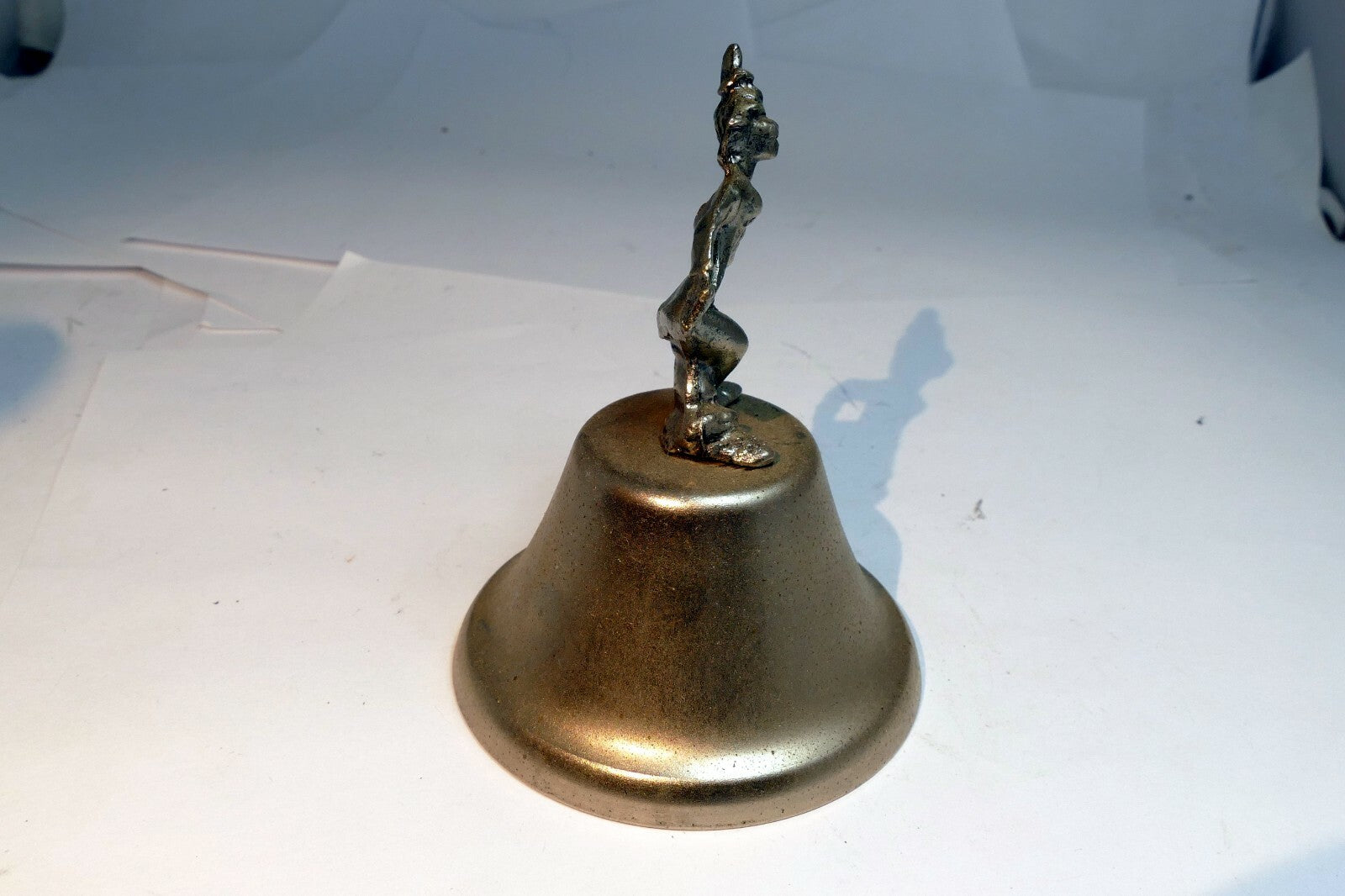 2" metal Bell Diner with clown hand held handle Pewter metal stand