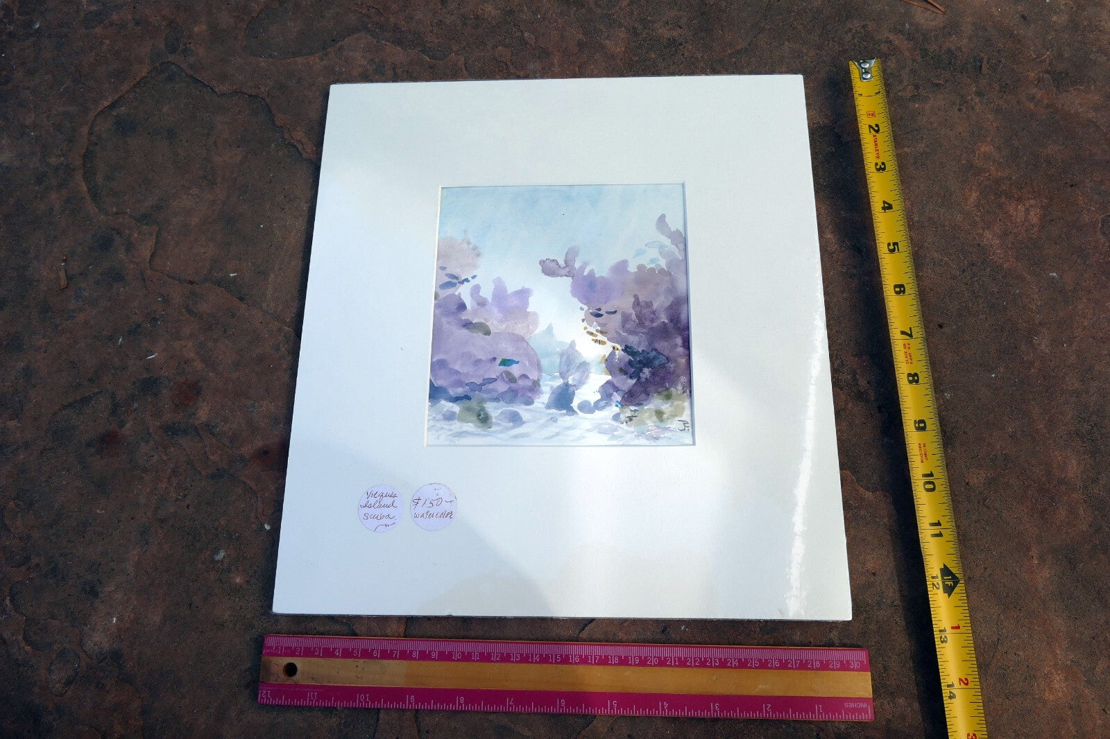 Vieques Island Scuba original watercolor painting 1980 signed by  JR