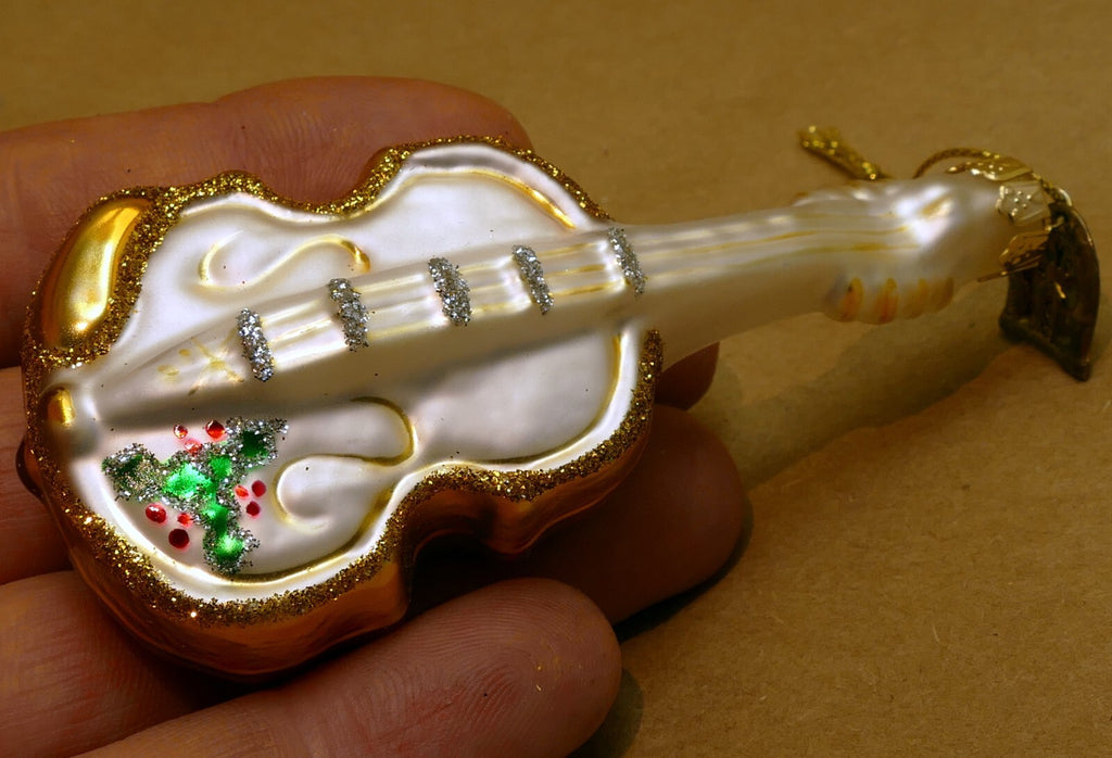 Thomas pacconi glass violin christmas ornament gold music strings 3"