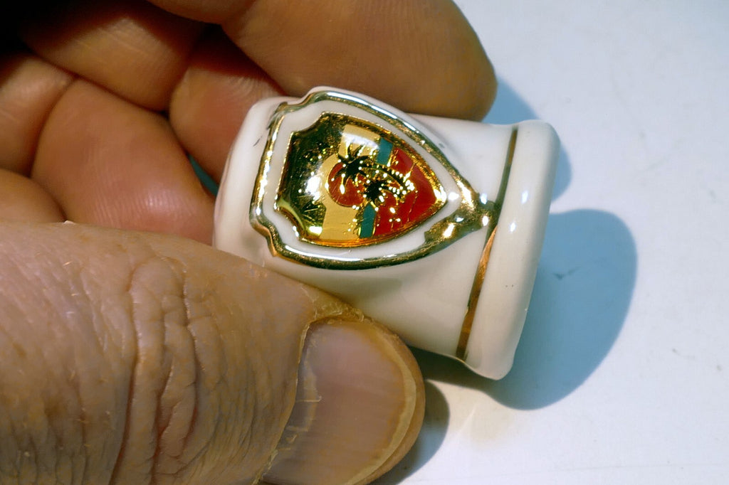 Porcelain Thimble Souvenir Aruba Palm tree sunset ocean