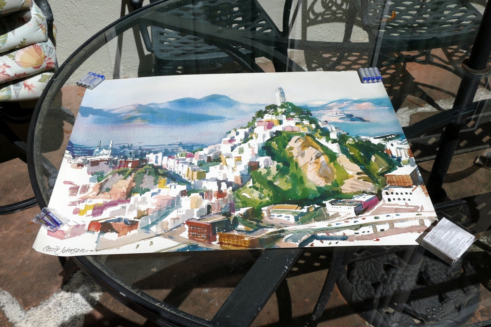 Coit Tower San Francisco Watercolor Print Signed Cecile Johnson California USA
