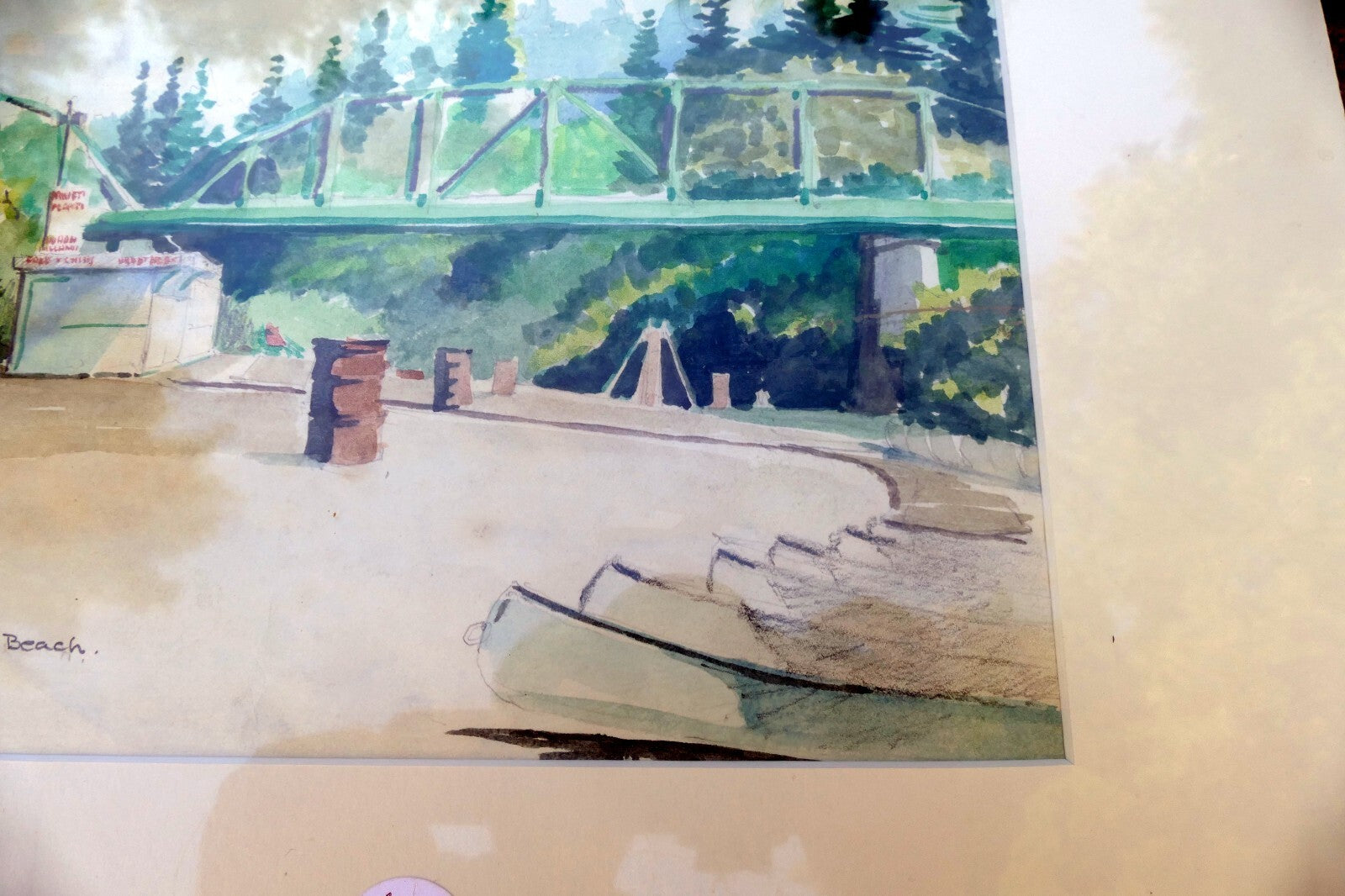 Johnson Beach original watercolor painting 1980 signed by  JR