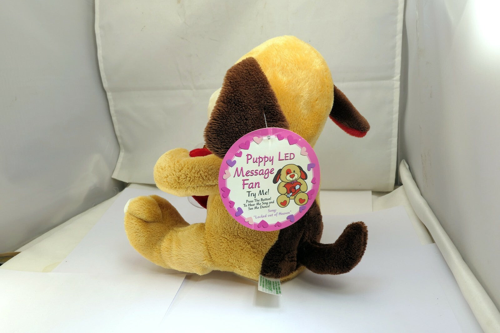Animated Musical Puppy Dog with Light-Up Spinning Message Fan  Heart Puppy LED