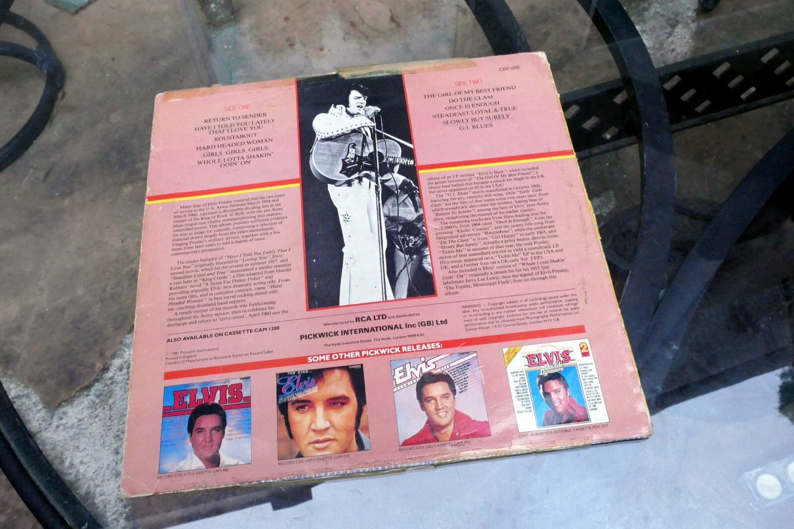1981 Elvis Presley Return To Sender Camden CDS-1200 - ALBUM ART COVER ONLY