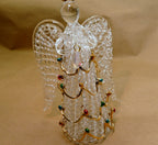 Spun glass crystal christmas ornament gold green red hanging 6" tall angel
