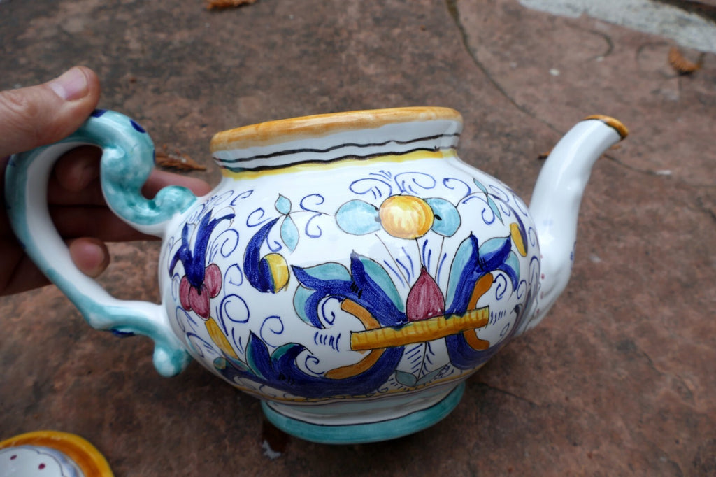 Splendor of Florence Floral Teapot Hand Painted 7” X 11” 7” Holds 5 Cups - Italy