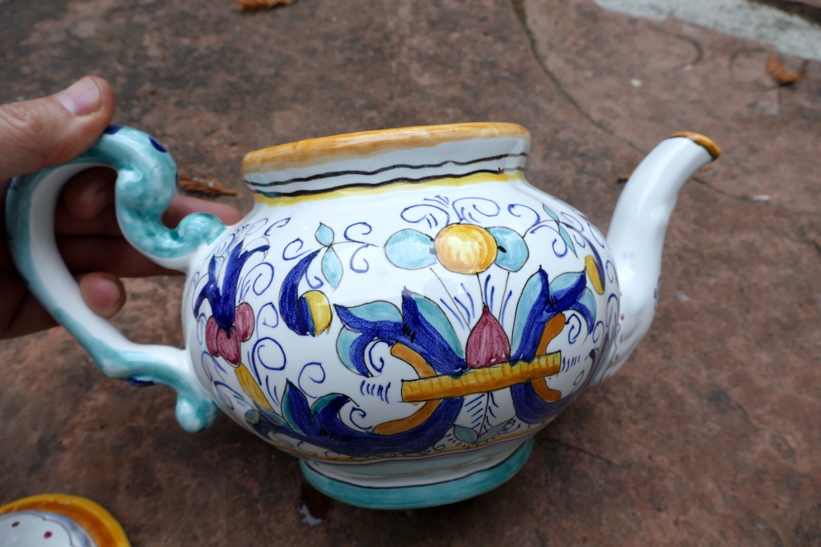 Splendor of Florence Floral Teapot Hand Painted 7” X 11” 7” Holds 5 Cups - Italy