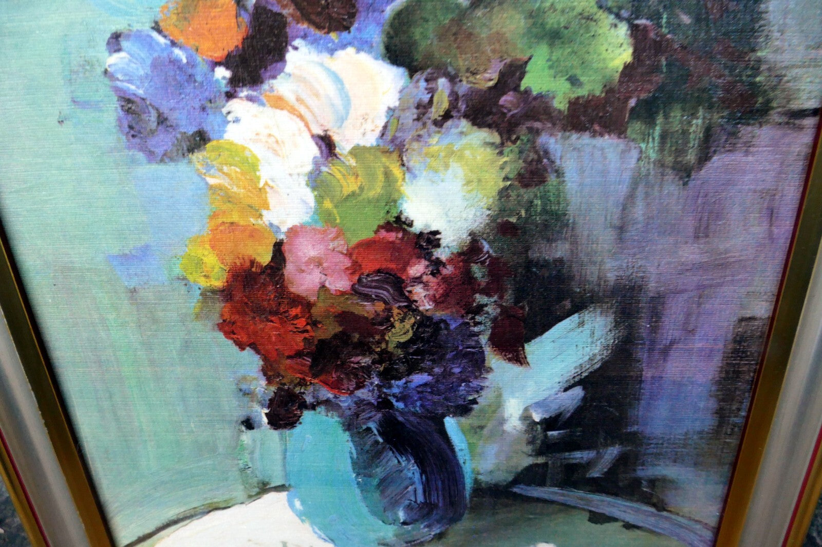 Raymond Thuilier, Baumaniere wall art painting flowers  - Menu Les Baux France