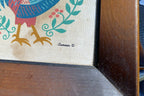 Set of two Rooster On Cloth Wood Framed Turner Co 1970 Home decor picture bird