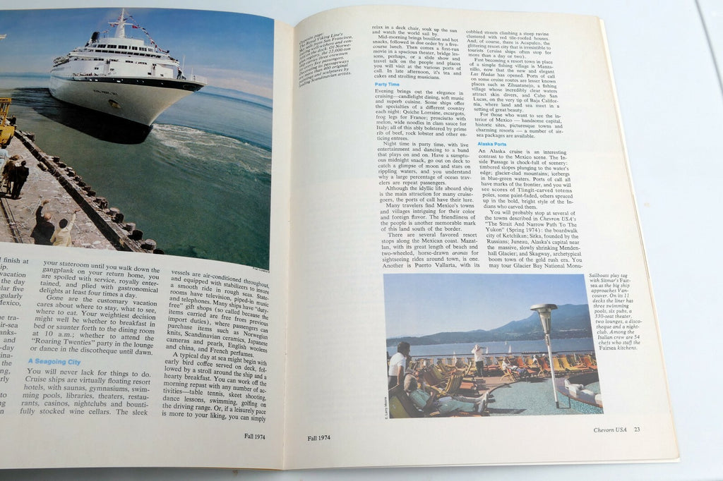 Fall 1974 Chevron USA Travel Club Magazine Elegant Hotels Autumn Harvest Cruise