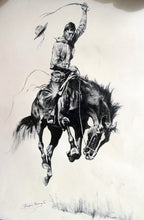 Running bucker signed frederic remington cowboy on a bronco unframed 13x17"