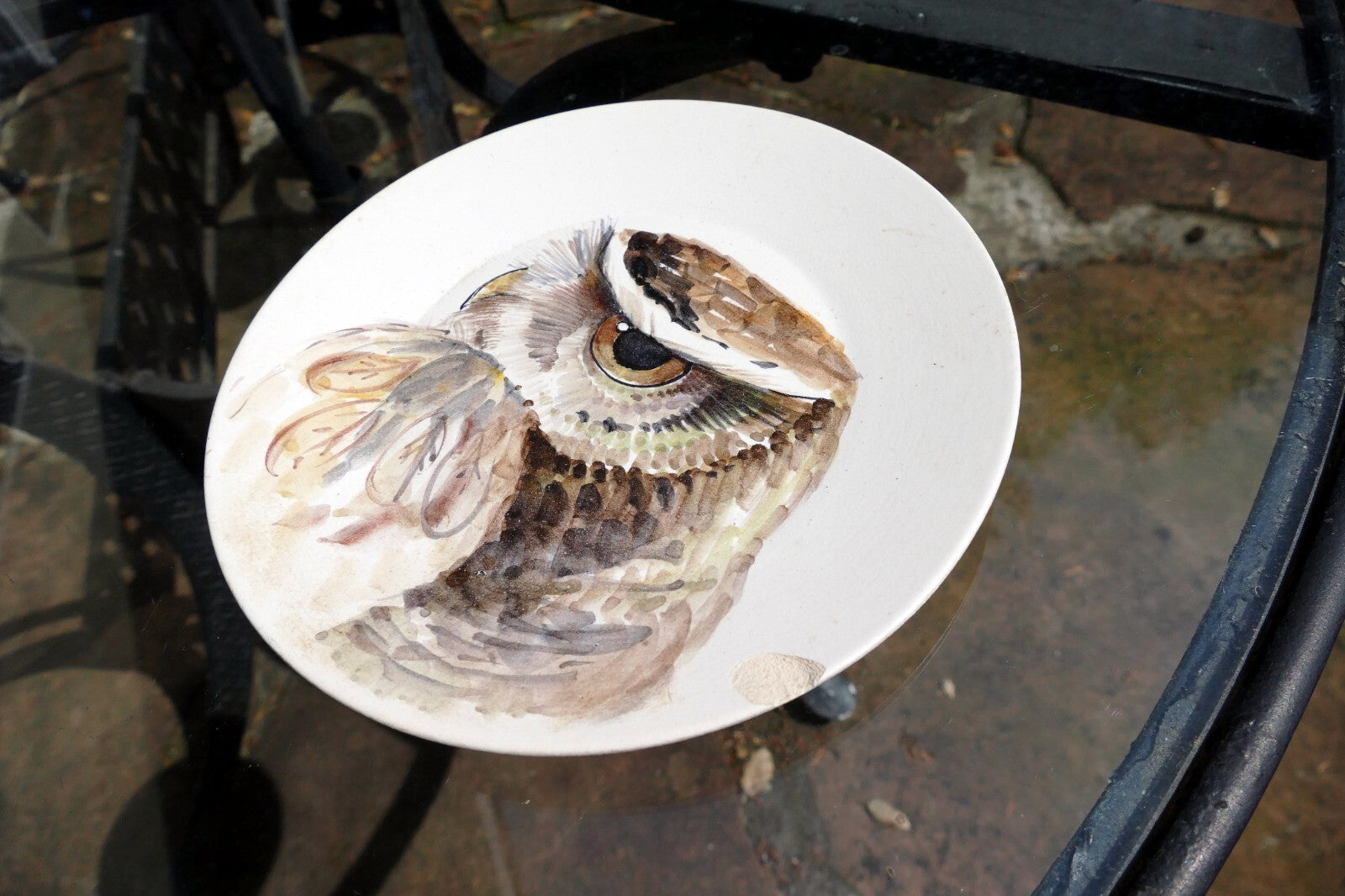 MARCEL GUILLOT Cheveche  Owl POTTERY BIRD PLATE 8" 20cm  made in France