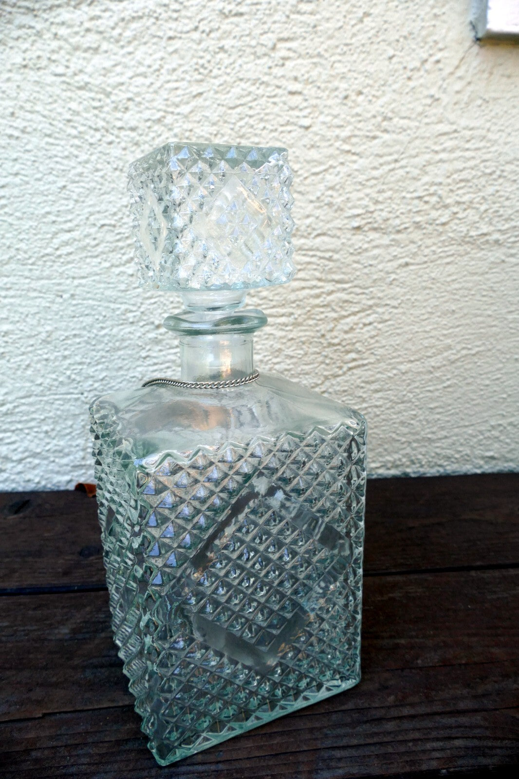 1 Litter Glass Decanter With Stopper 10" tall "Vodka" square