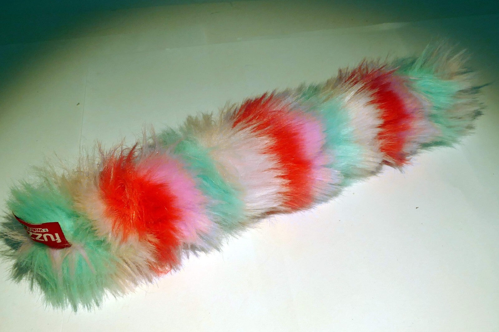 Rainbow stripes   slap bracelet   fuzz'd fluffy pink