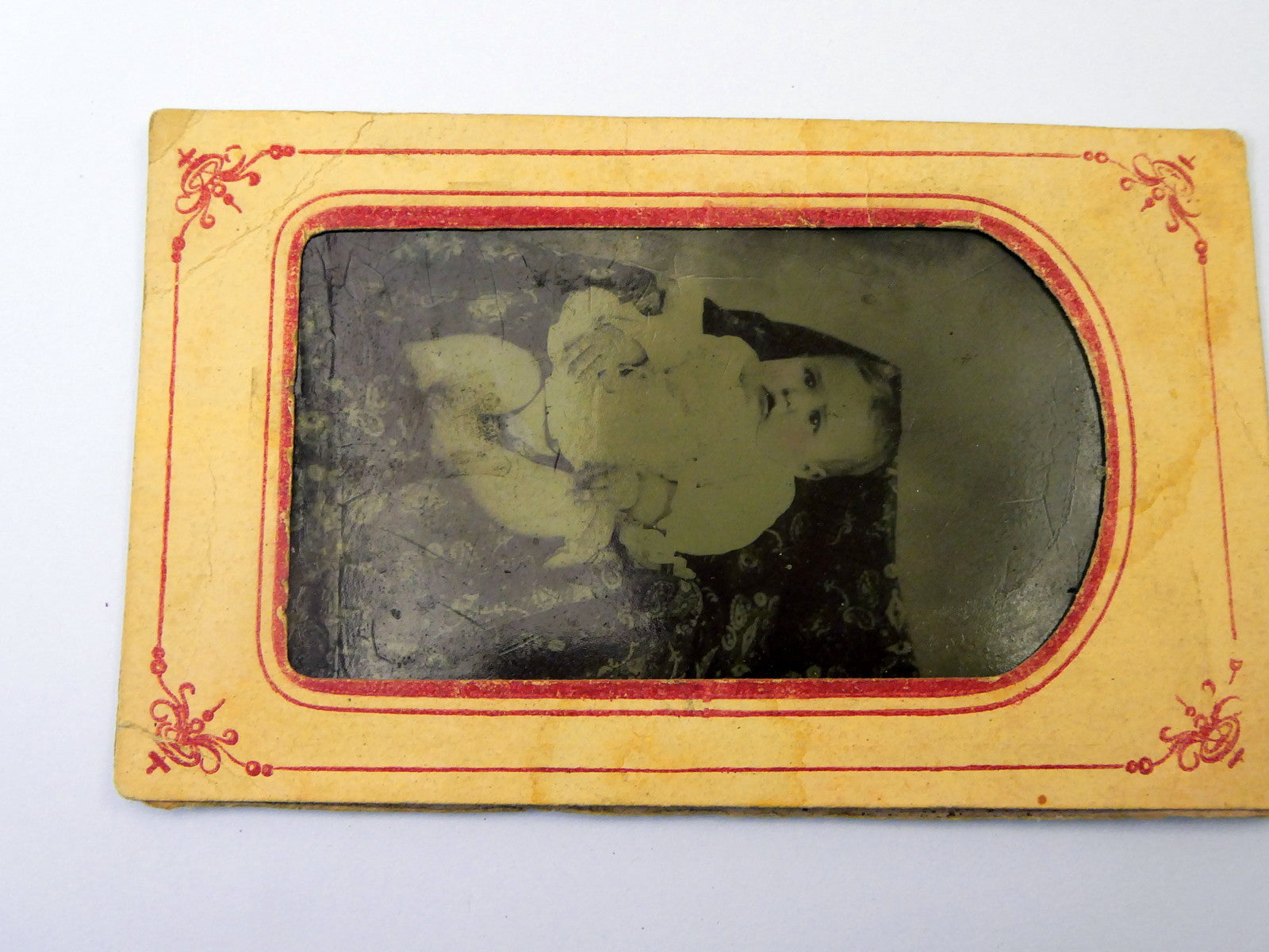 TINTYPE PHOTO Ferrotype Baby Girl VINTAGE ANTIQUE Picture Photograph 2X3" 1900