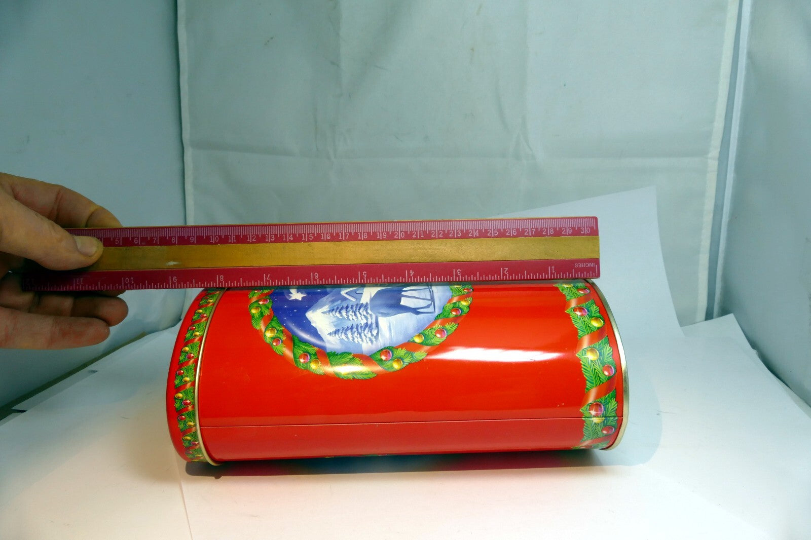 Metal Empty Tin/Container  tall  5X8" Icam Italy  deer Christmas theme chocolate