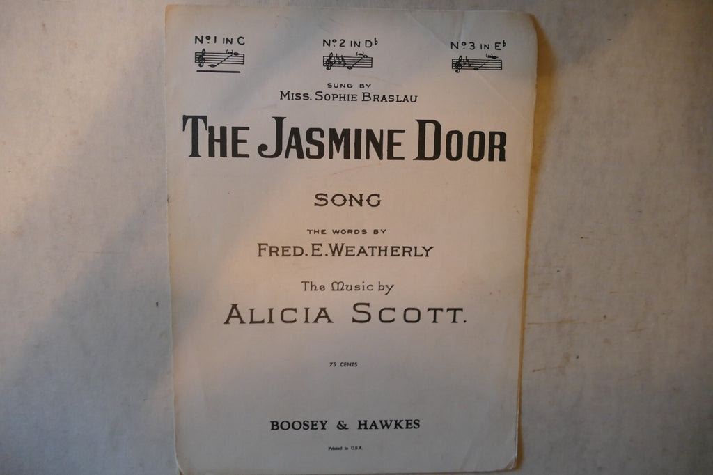 The jasmine door, sheet music 1909, by fred e. weatherly and alicia scott, boosey & co.