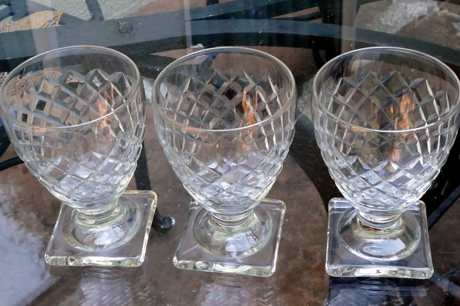Waterford goblet wine glass set of 3 lot 5" tall square base diamond