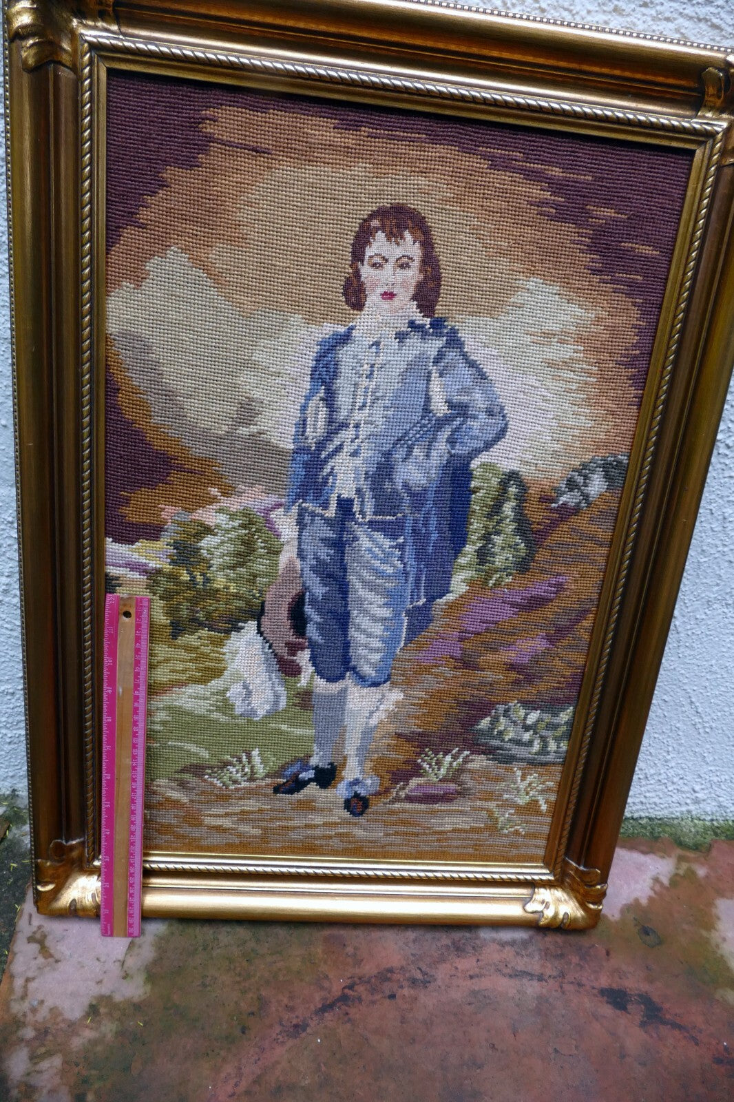 Needlepoint Thomas Gainsborough BLUE BOY Framed Wall Art ~ 24X16" large