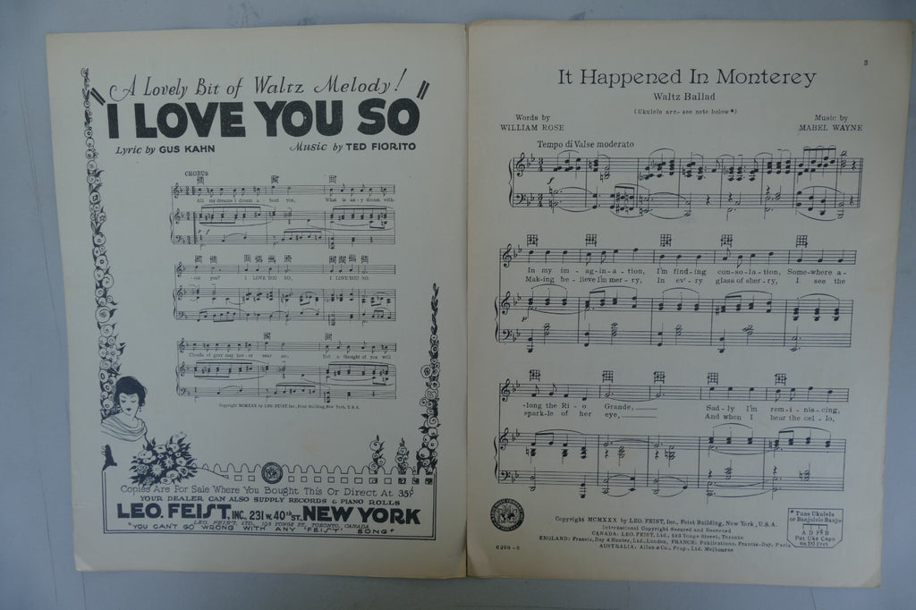 It Happened In Monterey 1930 by Mabel Wayne and Billy Rose, Leo Feist Inc.