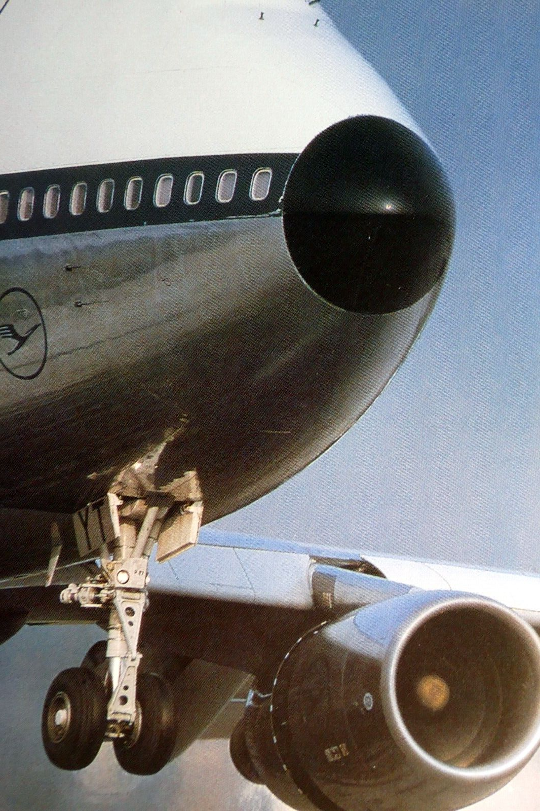 Lufthansa 747 200 airlines airplane parked blue sky postcard   unposted 4"x 6"