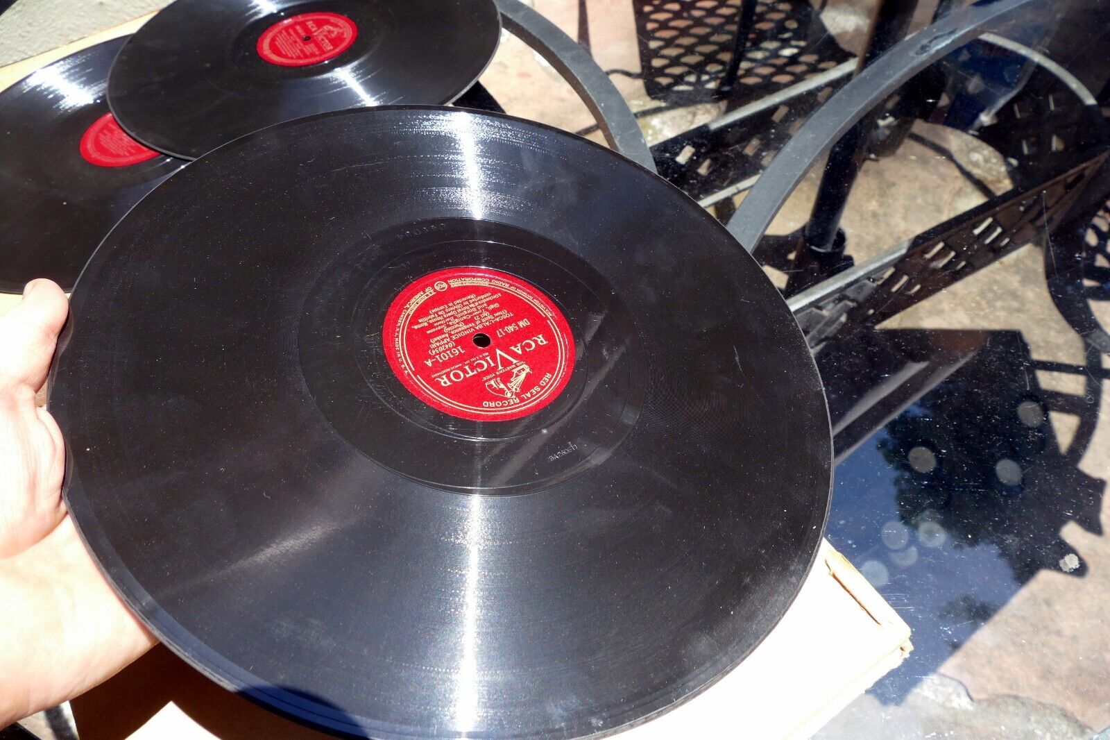 Set of 7 vintage 12-inch 78 RPM Tosca Volume II vinyl records by Puccini, featuring Gigli and conducted by Fabritiis