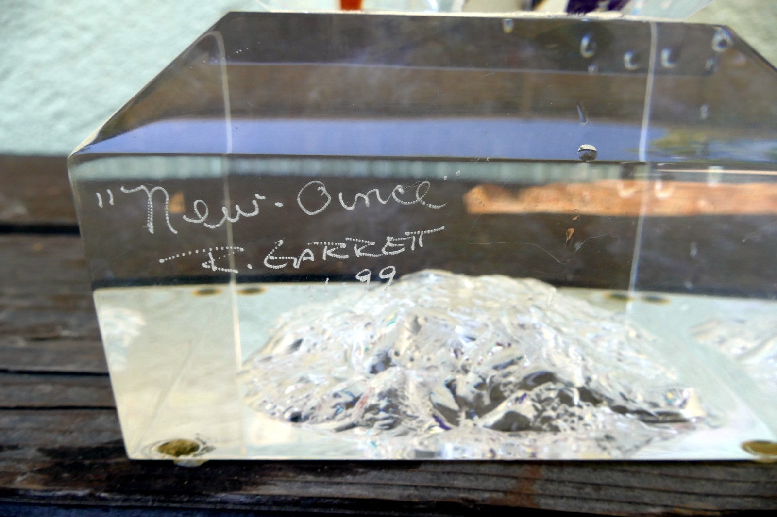 Rod R. Garrett Artist Acrylic Table Modern Sculpture Signed "New Ounce" 1999