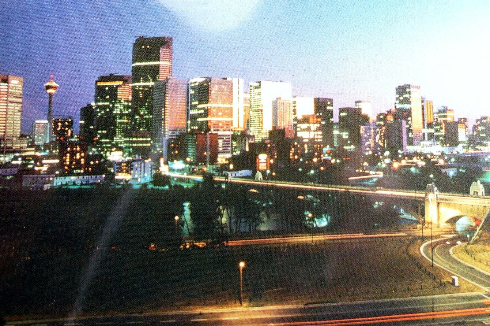 Calgary alberta skyline city downtown canada postcard 1970's vintage unposted