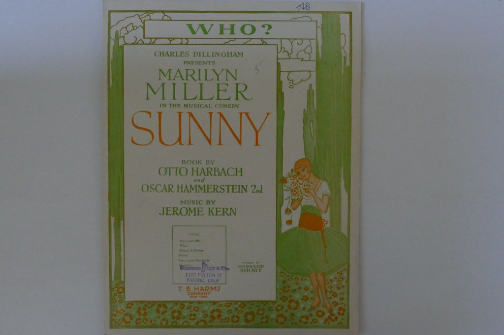 Who?, sheet music 1925, from "sunny", by otto harbach, oscar hammerstein 2nd and jerome kern