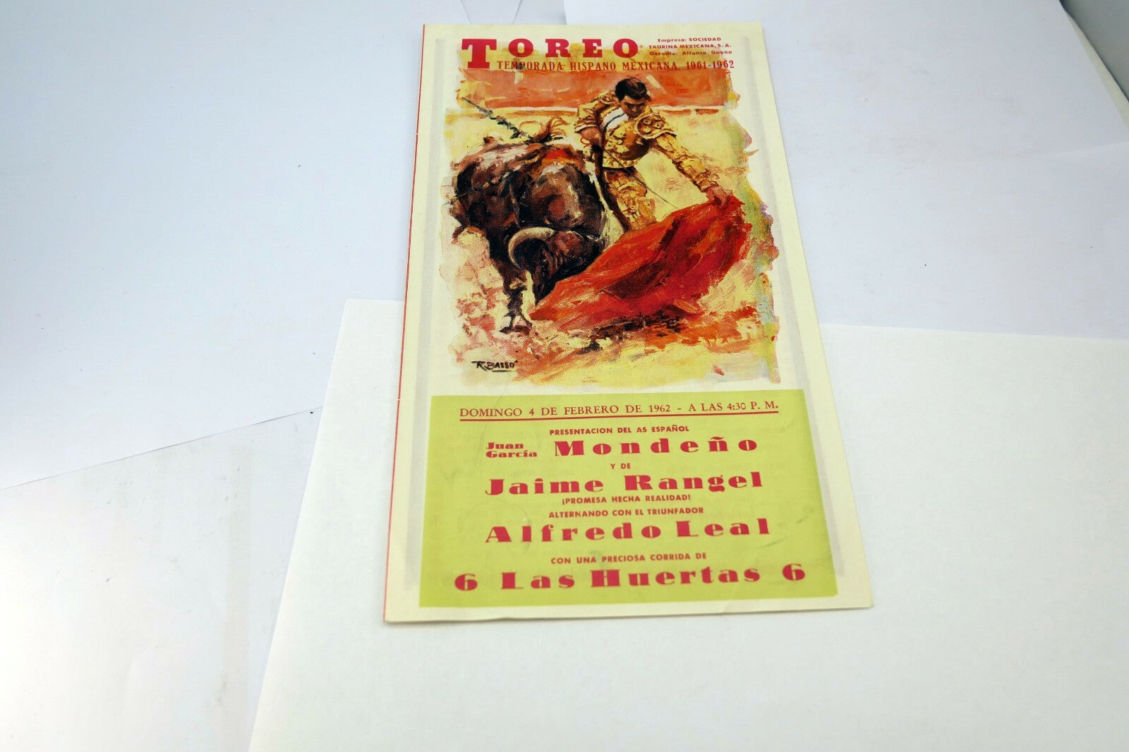 TOREO Temporada Hispano Mexicana 1961-1962 Brochure Program Mondeno Randel