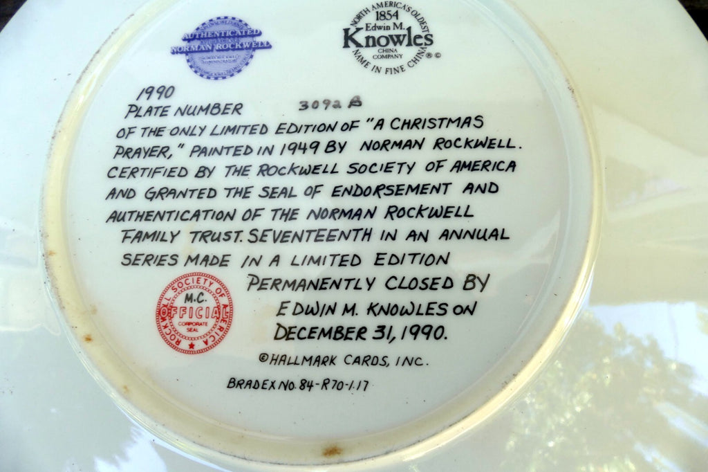 NORMAN ROCKWELL "A Christmas Prayer" Plate 1990 84-R70-1.17 Limited Edition