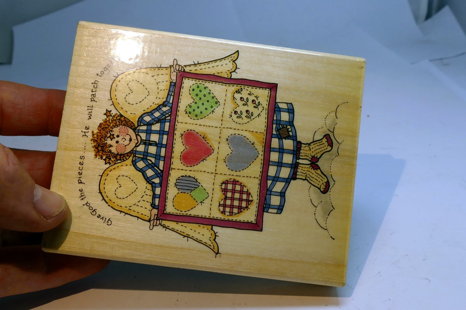 Rubber Stamp L25094  Heart Patches Angel Religious Love 3X4"