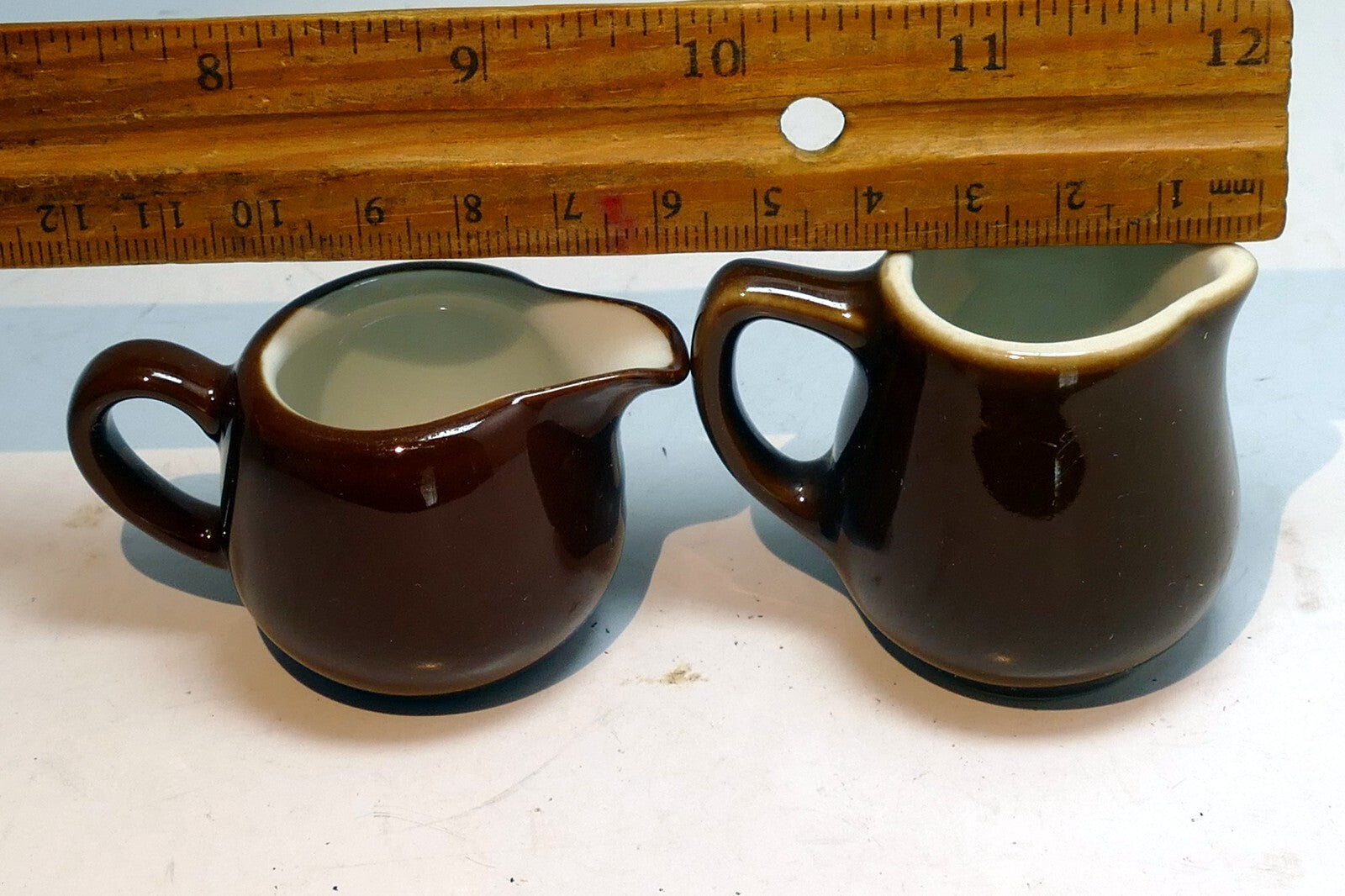 German Schonwald Miniature 4cm tall brown Milk Creamer Pitcher Set Of two