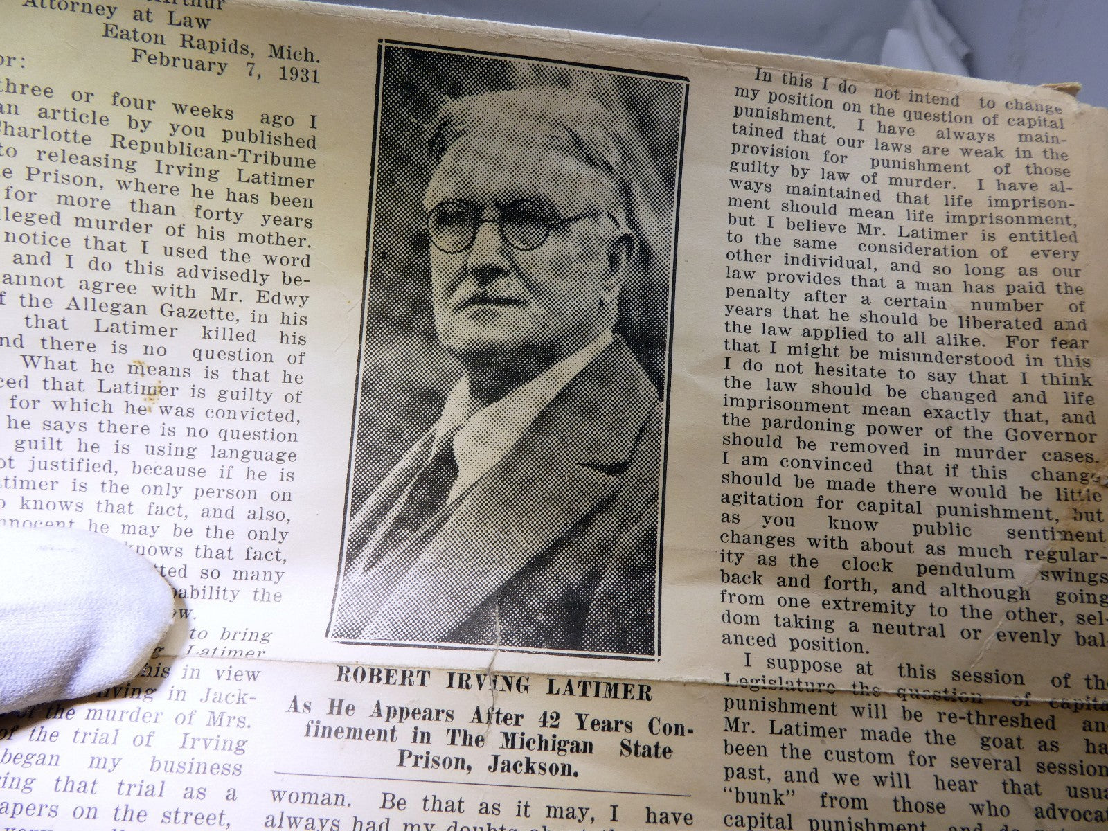 Newspaper Clippings G. Elmer McArthur Pleads Clemency for Robert Irving Matimer