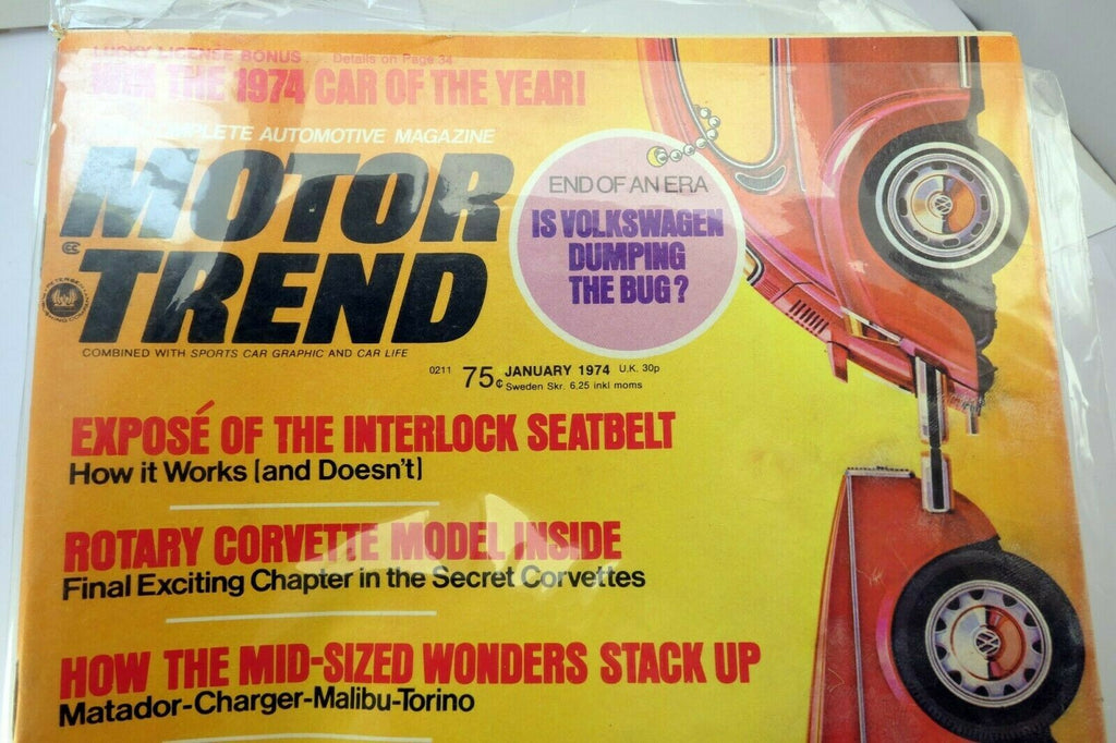 Motor trend magazine january 1974 is volkswagen dumping bug? rotary corvette
