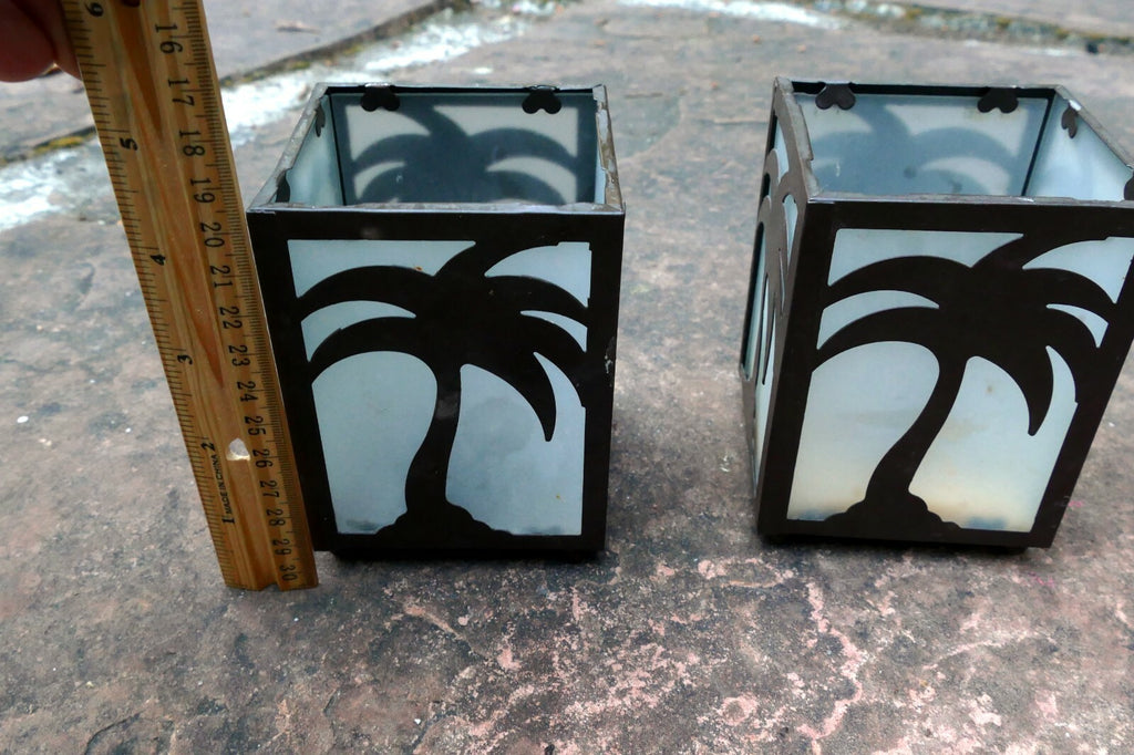 Palm Shape Square Votive Candle Holders, Home Decor, 2 Pieces 3X3X4" glass metal