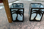 Palm Shape Square Votive Candle Holders, Home Decor, 2 Pieces 3X3X4" glass metal