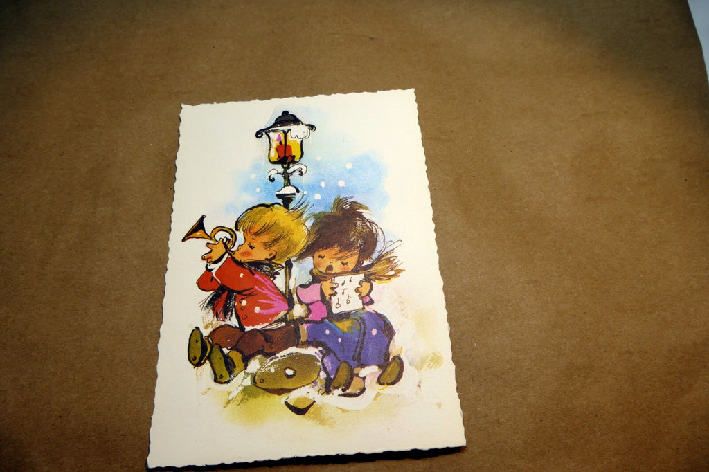 Adolf KORSCH VERLAG Postcard Munchen Two Boys playing music - Unposted Art