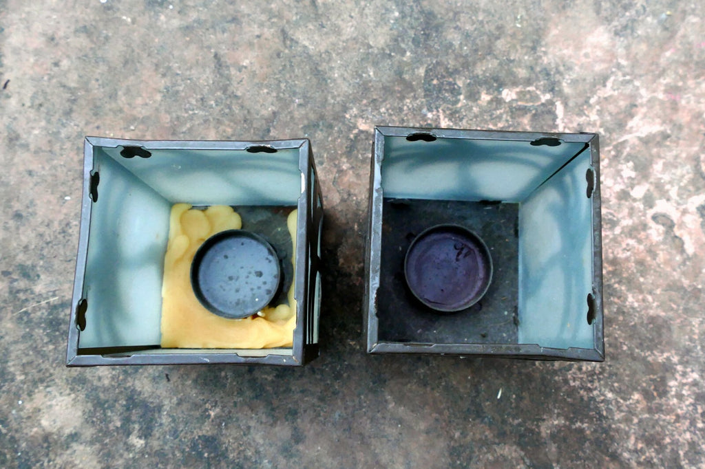 Palm Shape Square Votive Candle Holders, Home Decor, 2 Pieces 3X3X4" glass metal